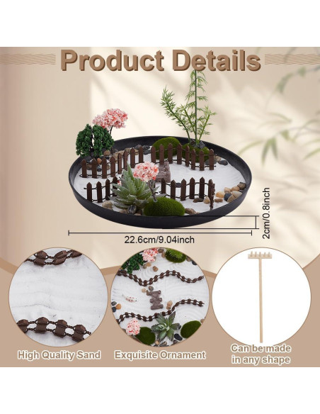 Kit de Jardín Zen Japonés WEBEEDY 22.6x22.6 cm para Escritorio