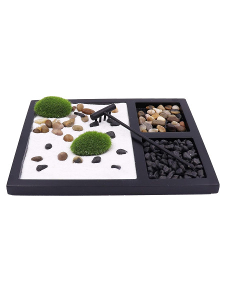 Jardín Zen de Escritorio con Rastrillo y Piedras Decorativas