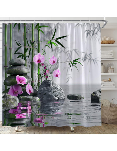 Cortina de Ducha Japonesa AYDSMYD 180x180 cm Floral Verde