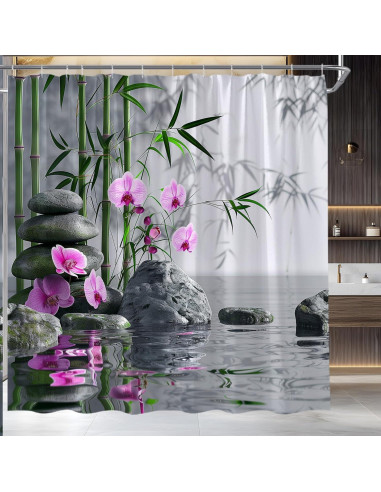 Cortina de Ducha Japonesa AYDSMYD 180x180 cm Floral Verde