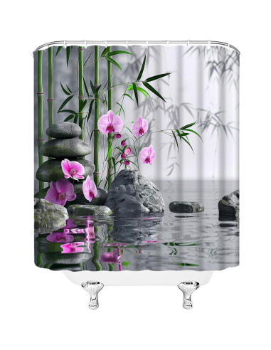 Cortina de Ducha Japonesa AYDSMYD 180x180 cm Floral Verde