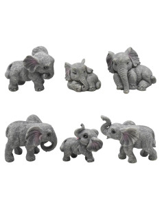 6 Figuras de Elefante Miniatura de Resina para Decoración