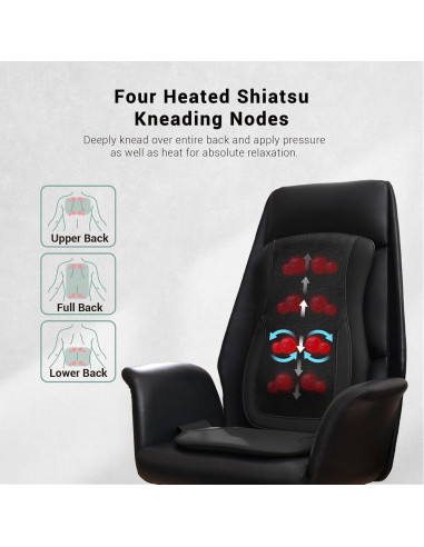 Almohadilla de Masaje Shiatsu Mynt Negra con Calor y 4 Nodos