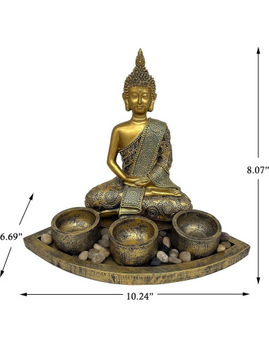 Estatua de Buda Meditador con 3 Portavelas ARTOS Oro Antiguo