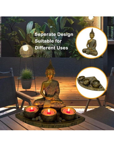 Estatua de Buda Meditador con 3 Portavelas ARTOS Oro Antiguo
