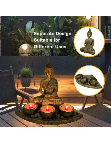 Estatua de Buda Meditador con 3 Portavelas ARTOS Oro Antiguo