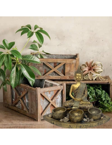 Estatua de Buda Meditador con 3 Portavelas ARTOS Oro Antiguo