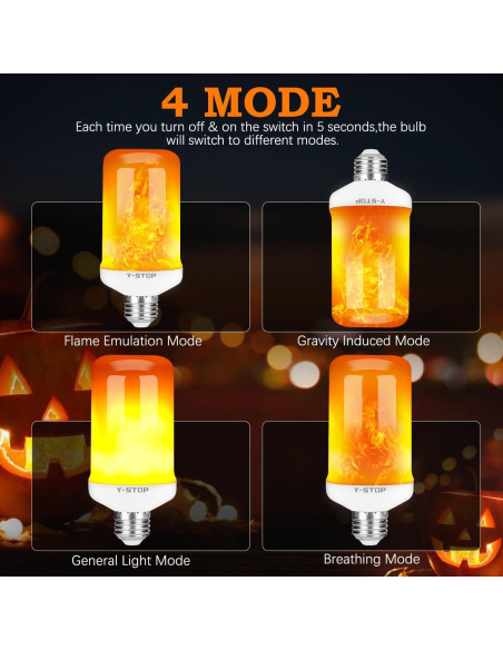Bombillas LED de Llama Y-STOP, E26, 4 Modos, 2 Paquete
