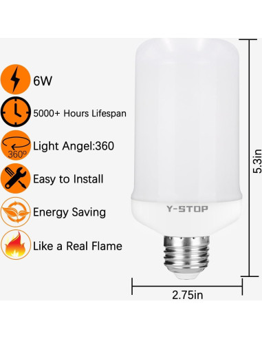 Bombillas LED de Llama Y-STOP, E26, 4 Modos, 2 Paquete