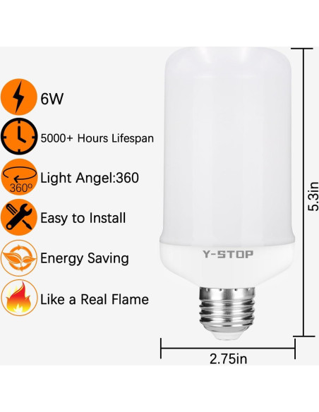 Bombillas LED de Llama Y-STOP, E26, 4 Modos, 2 Paquete