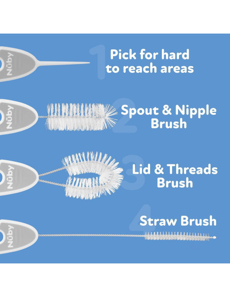 Juego de Cepillos de Limpieza Nuby para Botellas y Tazas