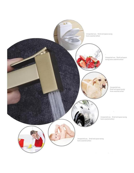 Rociador de Bidet de Mano HOMCBEC Dorado Cepillado con Soporte y Manguera