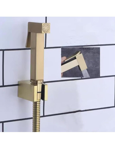 Rociador de Bidet de Mano HOMCBEC Dorado Cepillado con Soporte y Manguera