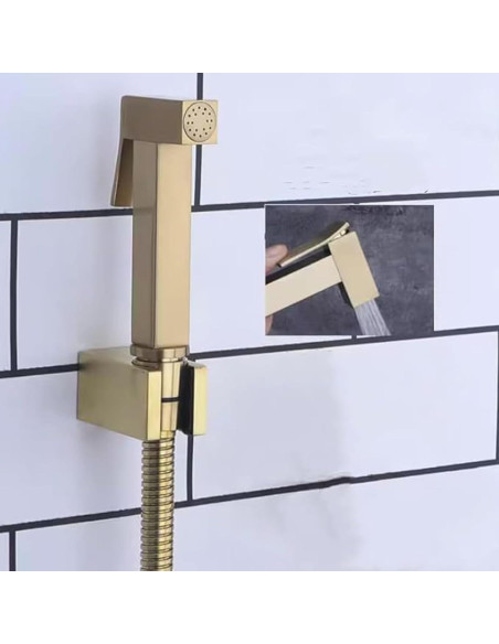 Rociador de Bidet de Mano HOMCBEC Dorado Cepillado con Soporte y Manguera