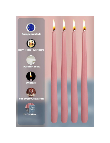 Hyoola Velas Taper Altas 35.56 cm Rosa Pink - 12 Unidades Sin Goteo