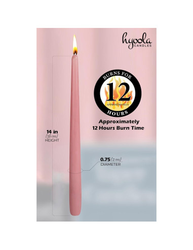 Hyoola Velas Taper Altas 35.56 cm Rosa Pink - 12 Unidades Sin Goteo