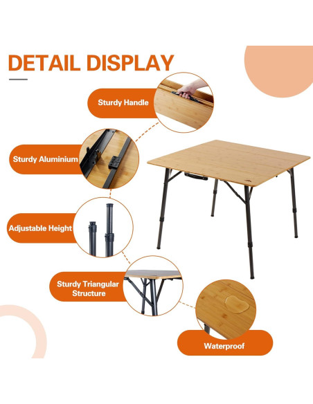 Mesa de Camping Plegable Ablazer de Bambú Ajustable 1-4 Personas