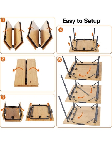 Mesa de Camping Plegable Ablazer de Bambú Ajustable 1-4 Personas