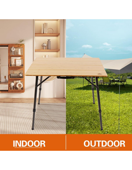 Mesa de Camping Plegable Ablazer de Bambú Ajustable 1-4 Personas
