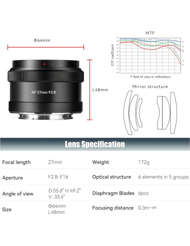 Lente 7artisans AF 27mm F2.8 para cámaras Sony E - Autoenfoque
