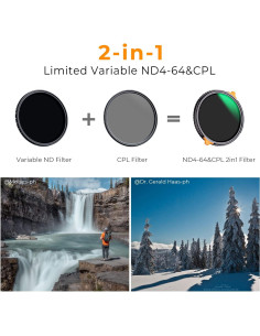 Filtro ND Variable y CPL 2 en 1 K&F Concept 58mm 2