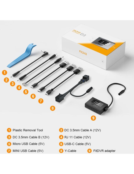 Adaptador de corriente FitDVR para cámara de tablero 5V 12V Adaptador de corriente FitDVR para cámara de tablero 5V 12V