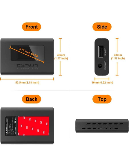 Adaptador de corriente FitDVR para cámara de tablero 5V 12V Adaptador de corriente FitDVR para cámara de tablero 5V 12V