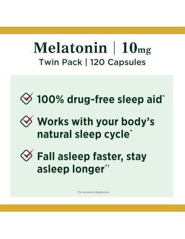 Melatonina Nature's Bounty 10mg 60 Cápsulas Doble Paquete