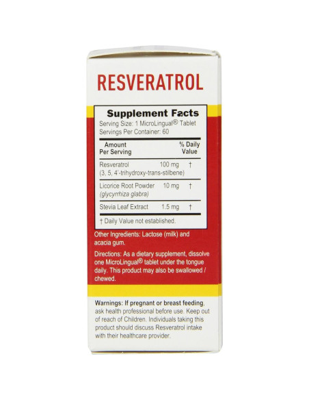Suplemento dietético Resveratrol 100 mg Superior Source - 60 tabletas MicroLingual