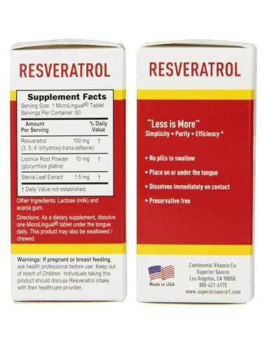 Suplemento dietético Resveratrol 100 mg Superior Source - 60 tabletas MicroLingual