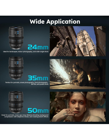 Juego de 3 Lentes de Cine SIRUI VP-1 T1.4 Full Frame 24mm 35mm 50mm