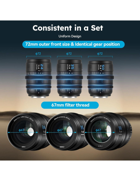 Juego de 3 Lentes de Cine SIRUI VP-1 T1.4 Full Frame 24mm 35mm 50mm