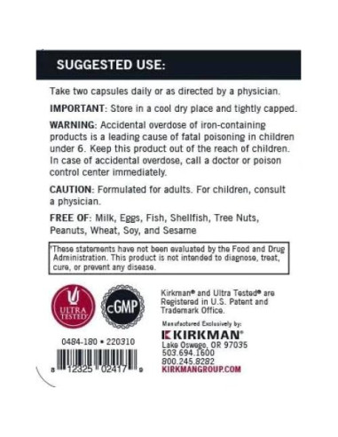 Kirkman Multivitamínico Avanzado 180 Cápsulas - Suplemento Hipoalergénico