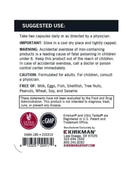 Kirkman Multivitamínico Avanzado 180 Cápsulas - Suplemento Hipoalergénico