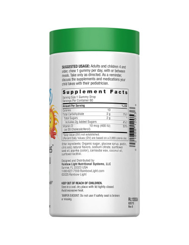 Gomas Soleadas Rainbow Light Vitamina D3 400 UI Mandarina 60 Unidades