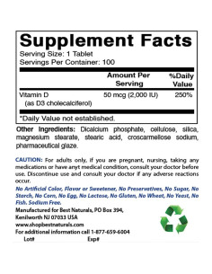 Vitamina D3 2000 UI Mejores Naturales - 100 Tabletas 2