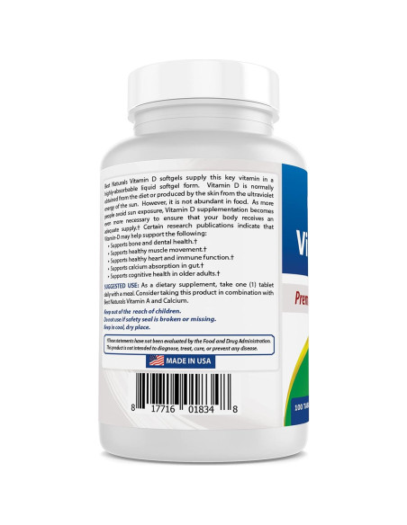 Vitamina D3 2000 UI Mejores Naturales - 100 Tabletas Vitamina D3 2000 UI Mejores Naturales - 100 Tabletas