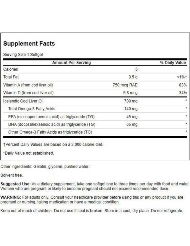 Aceite de Hígado de Bacalao Swanson 700mg - 250 Gelatinas Blandas