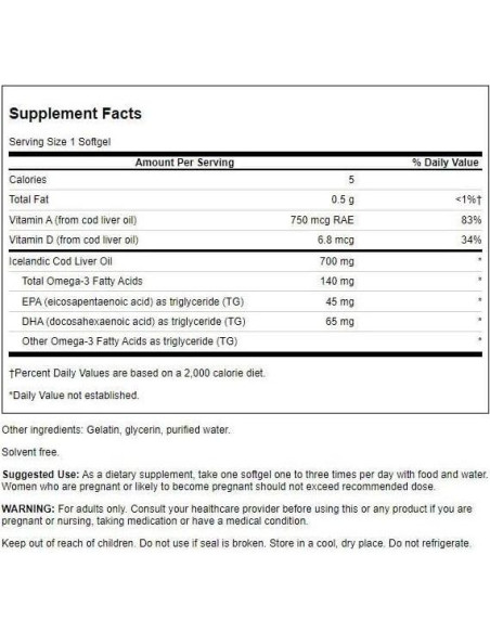 Aceite de Hígado de Bacalao Swanson 700mg - 250 Gelatinas Blandas
