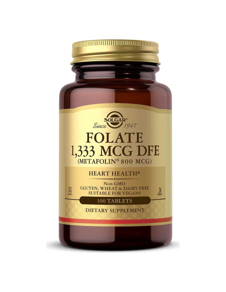 Solgar Folato 1333 mcg DFE 100 Tabletas Veganas Sin Gluten