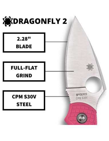 Cuchillo Plegable Spyderco Dragonfly 2 Rosa CPM S30V 14.16cm
