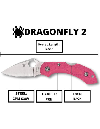 Cuchillo Plegable Spyderco Dragonfly 2 Rosa CPM S30V 14.16cm