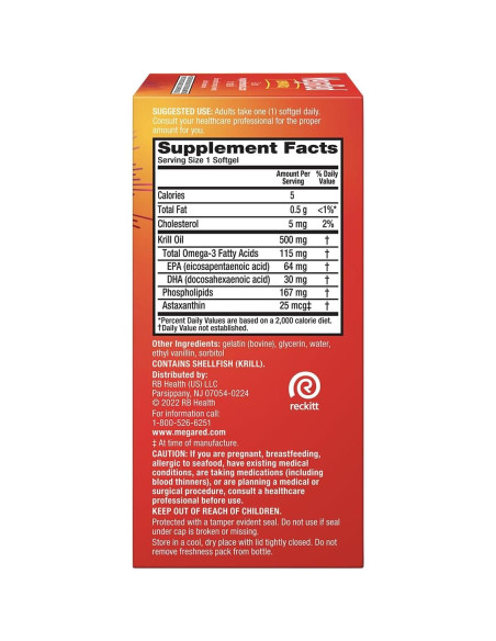 Suplemento Aceite de Krill MegaRed 500mg Omega-3 80 Cápsulas