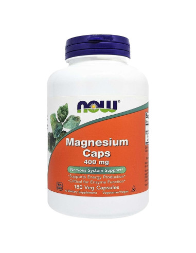NOW Magnesio 400mg 180 Cápsulas Veganas - Suplemento Energético