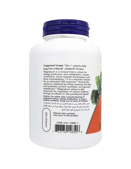 NOW Magnesio 400mg 180 Cápsulas Veganas - Suplemento Energético