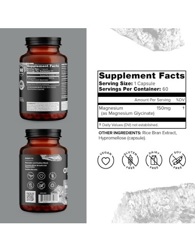 Suplemento de Magnesio Glicinato Organifi 150mg 60 Cápsulas Veganas