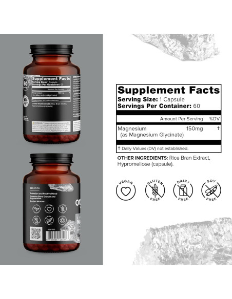 Suplemento de Magnesio Glicinato Organifi 150mg 60 Cápsulas Veganas