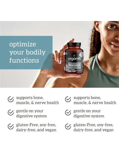 Suplemento de Magnesio Glicinato Organifi 150mg 60 Cápsulas Veganas