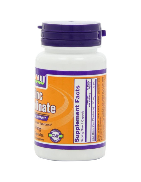 NOW Picolinato de Zinc 50mg 180 Cápsulas Veganas