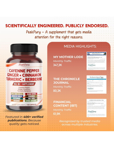 Pimienta de Cayena PeakPury 150 Cápsulas - Salud Digestiva